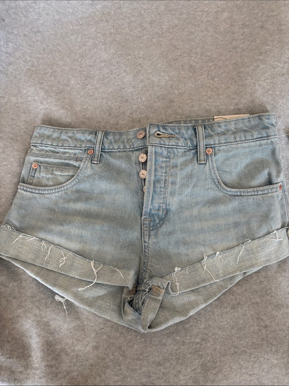 Free People Light Blue Distressed Denim Shorts